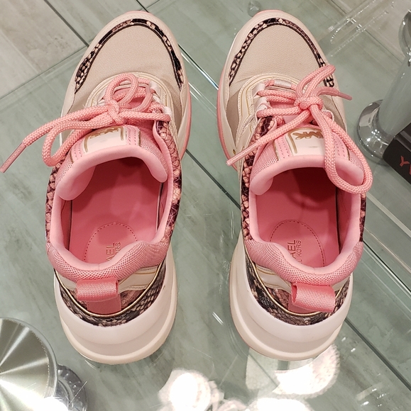 EUC- Michael Kors Olympia mixed media baby pink platform sneakers - Picture 5 of 14